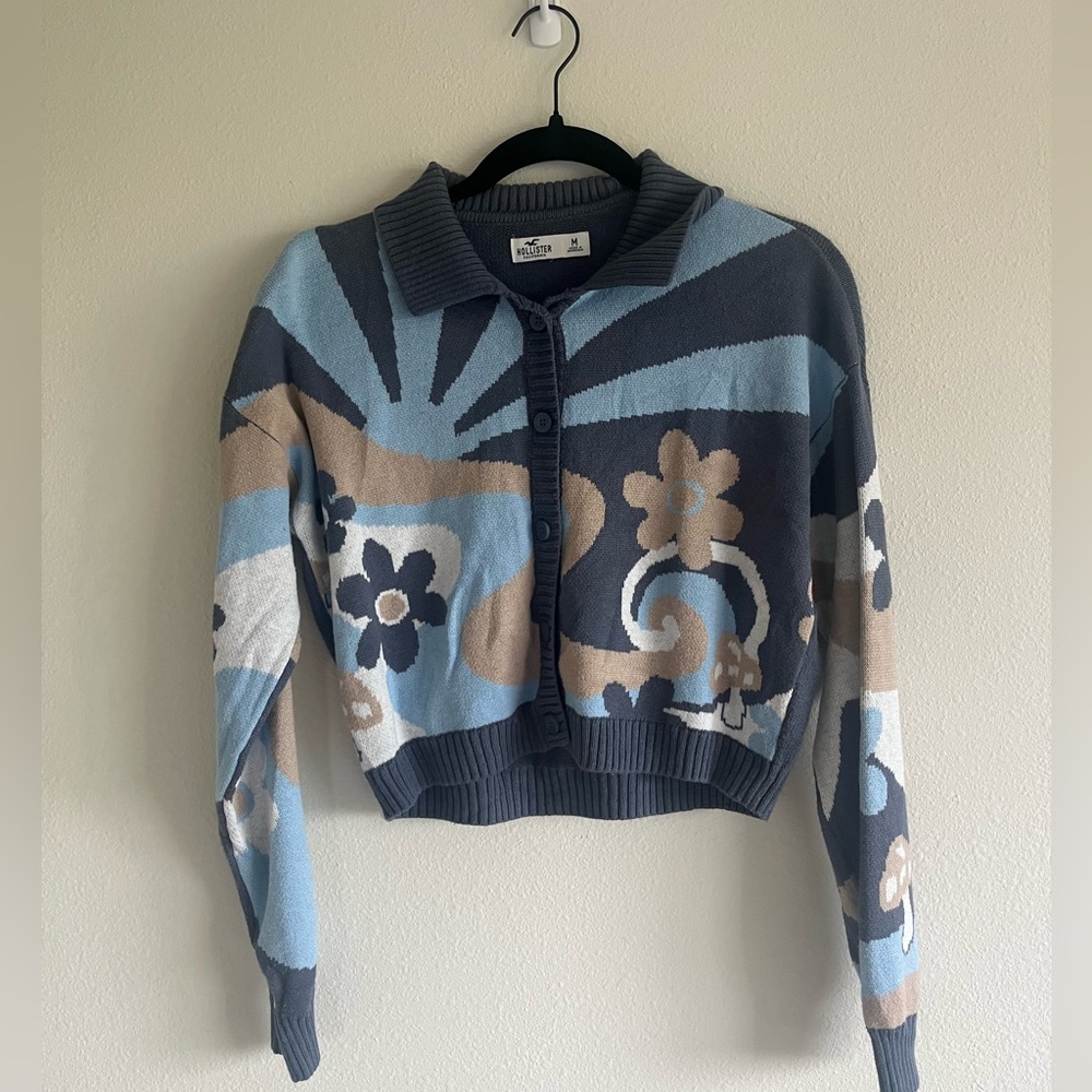 Hollister 70s cardigan sweater with mushroom and flower detailing